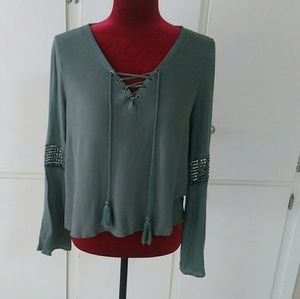 Paper Crane Olive Peasant Top